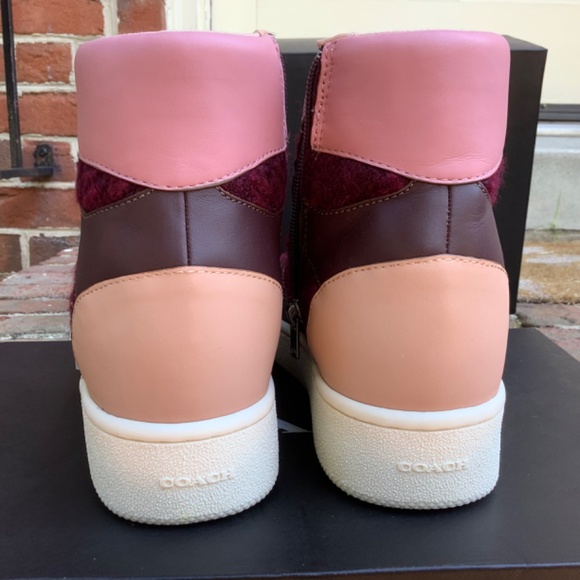 COACH High Top Sneakers C220 Tweed Oxblood/True Pink SZ 9 - Picture 9 of 15